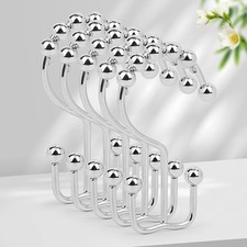 12 Pcs Metal Double Shower Curtain Rings Glide Roller Hooks Bathroom