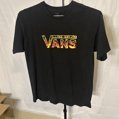 Vans Flame Logo Faders Tee LG Black Grunge Skate Streetwear Graphic Shirt