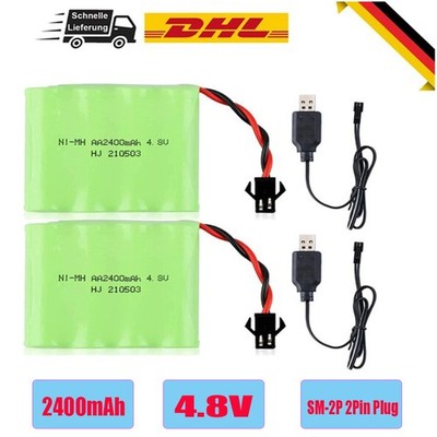 2pcs 2400mah Ni-mh Aa Battery 4.8v Sm-2p 2pin Plug With Usb Charger For Rc Car