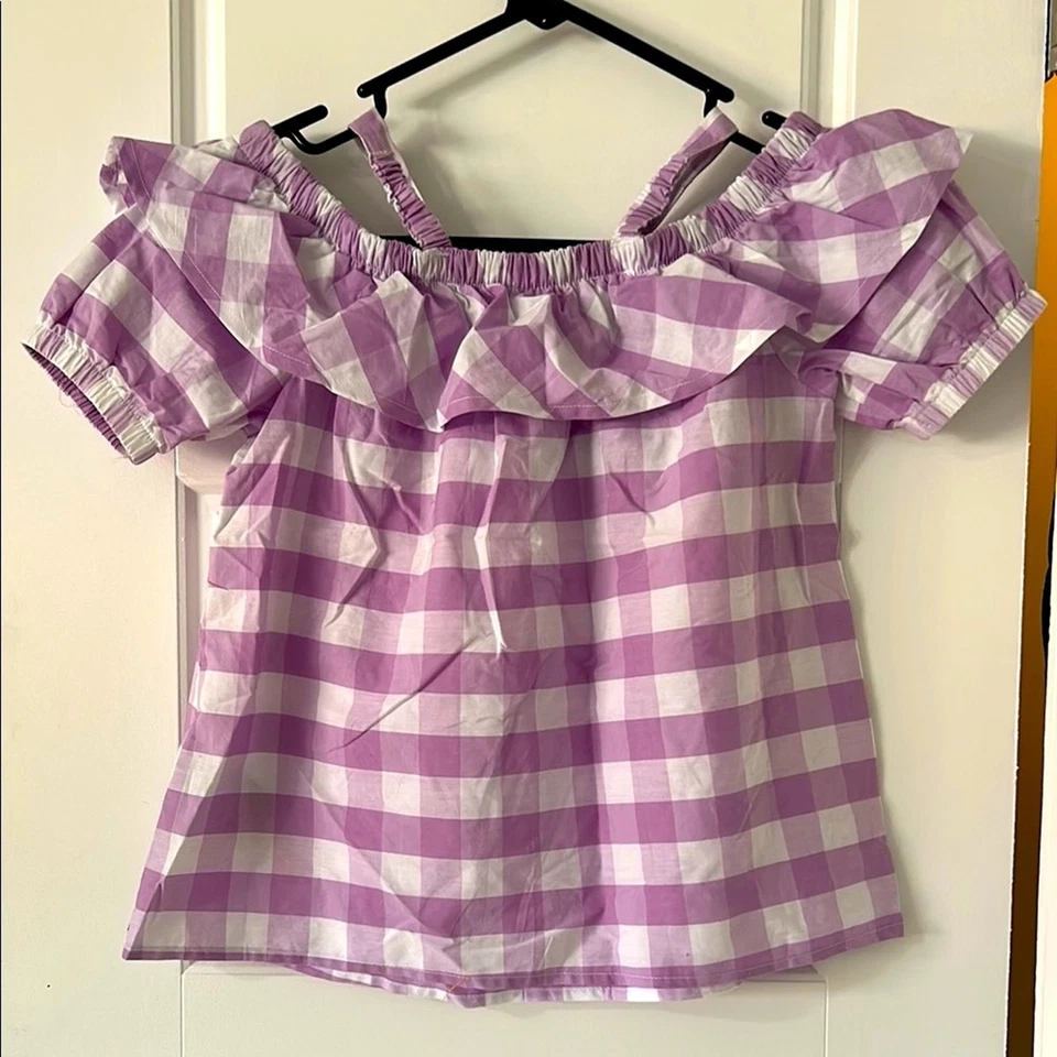 Blusa Nautica púrpura y blanca con volantes de guinga Foto 2 de 4