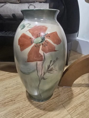 Large Experimental Weller Pottery Vase Hand Painted Poppy Flower