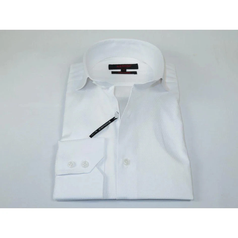 Men's Axxess Turkey Shirt 100% Egyptian Cotton High Collar 224-03 White Pique - Image 4 of 4