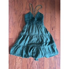 Aerie Green Crochet Lace Tiered Mini Dress Open Back Boho L