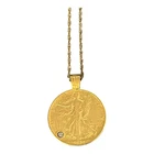 Silver Walking Liberty Half Dollar Gold Layered Coin Pendant With Diamond Chip