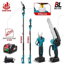 ONEVAN 4IN1 Akku Kettensäge 8'' Teleskop Hochentaster Gartenschere mit 1 Akku