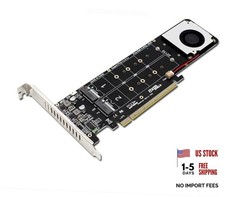 Quad NVMe SSD PCIe Adapter, 4 M.2 NVMe SSD to PCI-e 4.0 3.0 x16 Card White Fan
