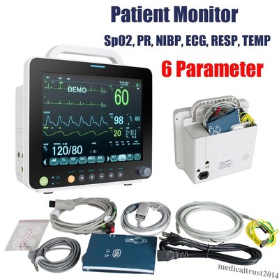 12 Inch Portable Patient Monitor 6 Parameter Signs Machine ECG NIBP RESP