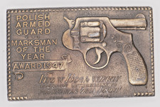 POLISH ARMED GUARD Marksman of the year 1947 BELT BUCKLE Joke backwards gun