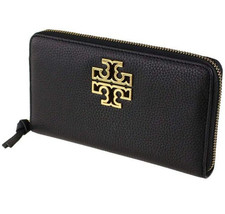 Tory Burch 141004 Pebbled Leather Britten Zip Continental Wallet Black