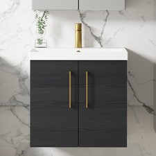 Nuie Arno Wall Hung 2-Door Vanity Unit with Basin-3 600mm Wide - Black Woodgrain