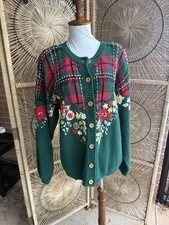 Vtg 1990s Sweater Pendleton Knockabouts Cotton Blend Tartan/Floral Cardigan Sz S