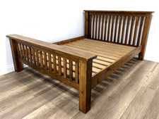 KING SIZE BED FRAME Solid Oak Bannister Headboard Slatted Foundation