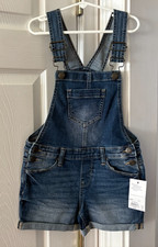 New Girl's SO Blue Jean Overall Cuffed Adjustable Straps Shorts, Size 8, 34.00