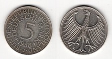 BRD   5 DM 1958 J   Silberadler   ORIGINAL !!!
