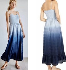 Madewell Dip-Dye Pintuck Ruffle Maxi Dress Women’s 4 Boho Cottagecore Blue