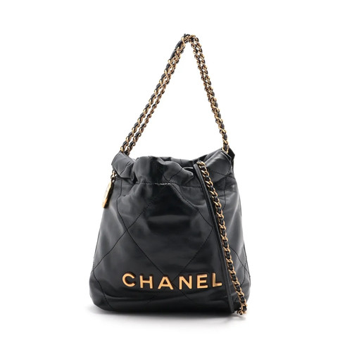 Chanel Chanel 22 Mini shiny calfskin Chain Shoulder Bag Black Gold Metal Fitting