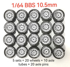 1/64 BBS Style Wheels 10.5mm Resin Rim Rubber Tires Fit Hot Wheels - 5 sets