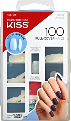 KISS 200 Full-Cover Manicure Kit, Medium Length Active 200 Count (Pack of 1)