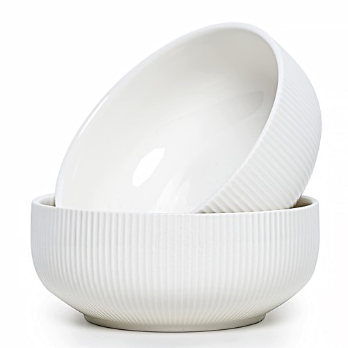 Salad Bowl, 8 inch 60 oz Large Serving 2 Packs Ceramic Bowl Set, Microwave & ...