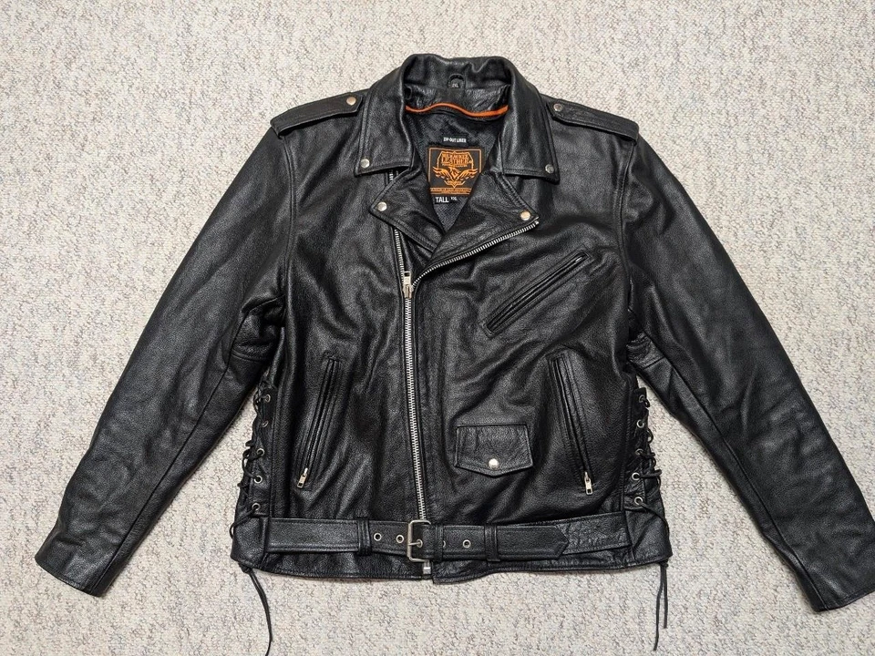 vintage MOTORCYCLE leather jacket 2XLT black COWHIDE biker 46-48 milwaukee - Image 3 of 4
