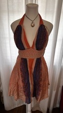 Guess ‘Hot Sand’ SILK Halter Dress Size 4 Orange & Purple Boho Fairy Y2K