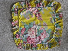 RALPH LAUREN PILLOW COVER THROW/DECORATOR FLORAL YELLOW WITH RUFFLED EDGE RARE
