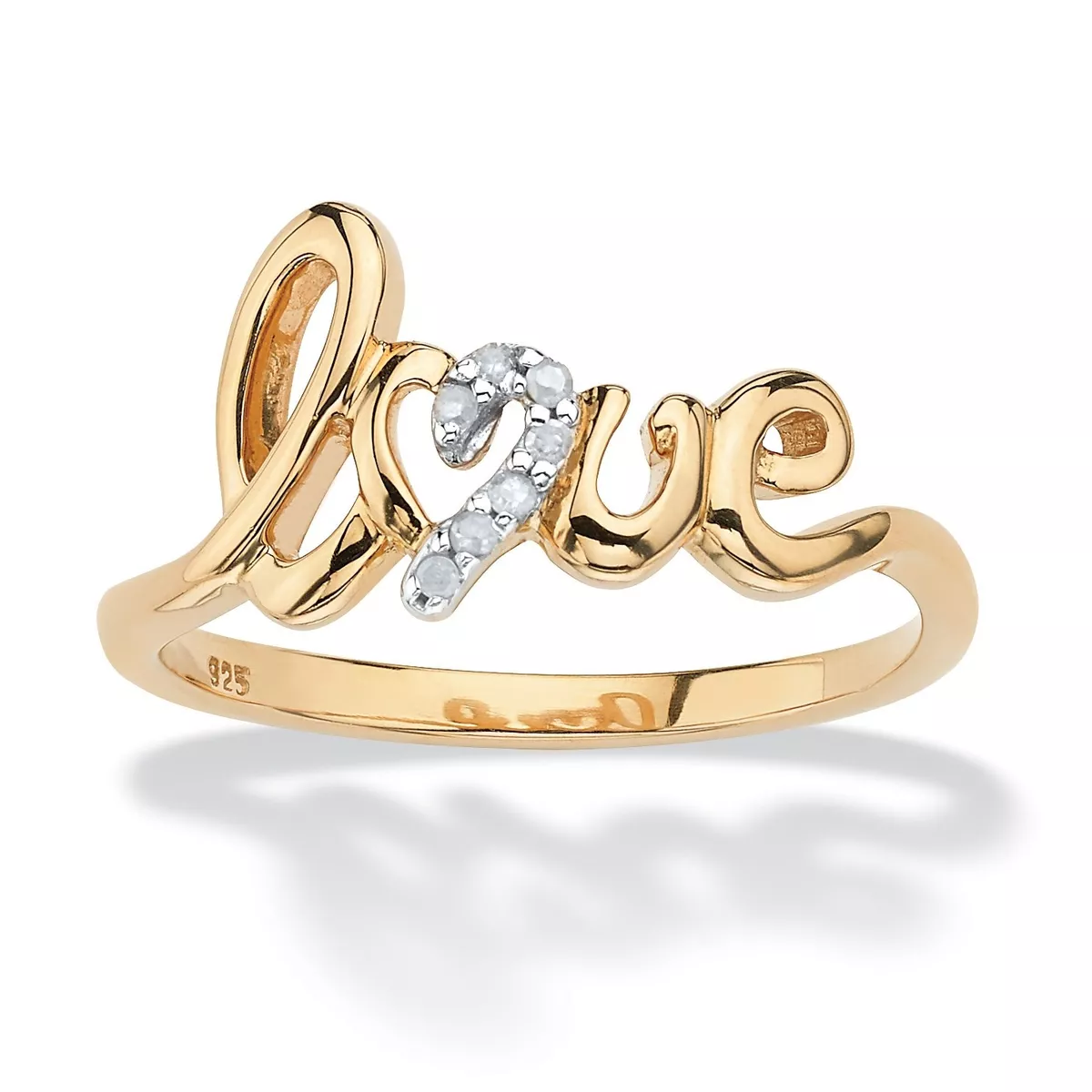 18K GOLD OVER STERLING SILVER LOVE HEART DIAMOND RING SIZE 5 6 7 8