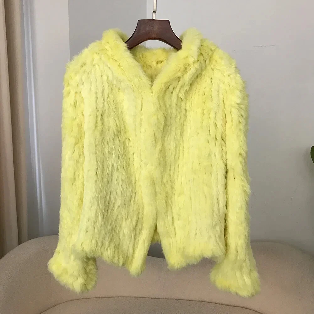 OFF WHITE Cappotto donna pelliccia autunno e inverno ispessito tessuto a mano double face con cappuccio