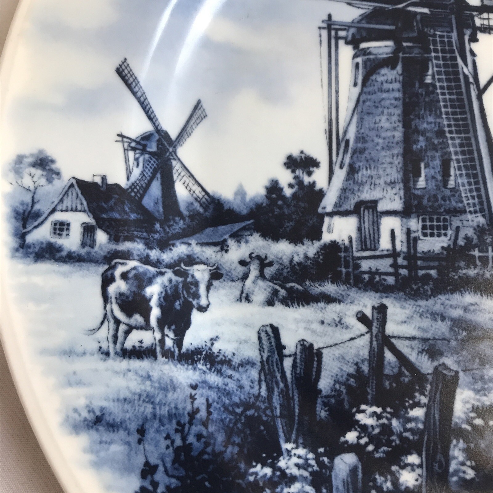 Large Blauw Delft Holland Hand Decorated Blue Windmill Plate, J C Hunnik 12” EUC
