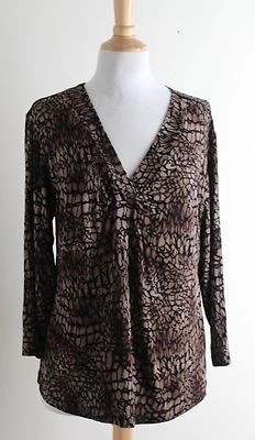Chico's Travelers - Sz 2 L Art-To-Wear Imprimé Animal Léopard 3/4 Drapé T-Shirt - Photo 1/4