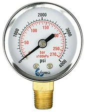 2" Pressure Gauge - Chrome Plated Steel Case, 1/4" NPT, Lower Mnt. 4000 PSI