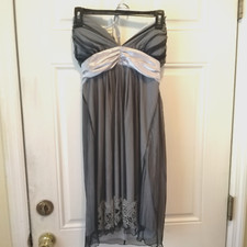 BCX Women's Jr size 9 Silver Gray/black Lined Sheer Beaded Strapless Dress J804
