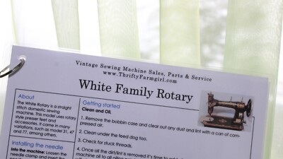 White (FR)Family Rotary/Florence Rotary SewingMachine Flashcard Set/Instructions