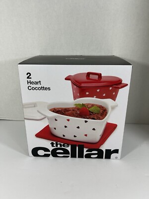 THE CELLAR 2-Pc. Heart Stoneware Cocottes W/ Lids