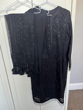 Baroque Pakistani Designer Stitched Black Organza Suit Medium Fully Lined