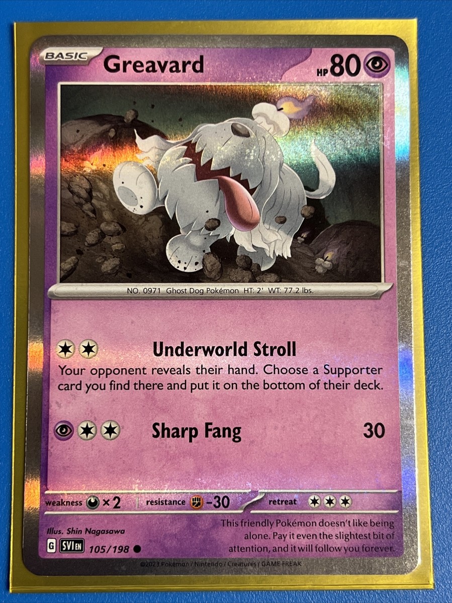 greavard pokemon card Greavard SVI 105/198 Holo POKEMON Scarlet & Violet NM MINT + Card Saver