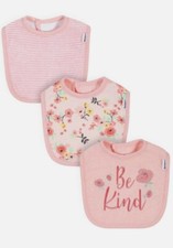 Gerber - Cotton 3 bibs - "Be Kind" Floral pink stripe NWT