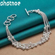 925 Sterling Silver Bracelets Matte Bead/Ball Chain Bracelet For Women Jewelry