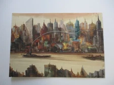 VINTAGE WATERCOLOR PAINTING SIGNED CITY MYSTERY ARTIST URBAN REGIONALISM 1960'S