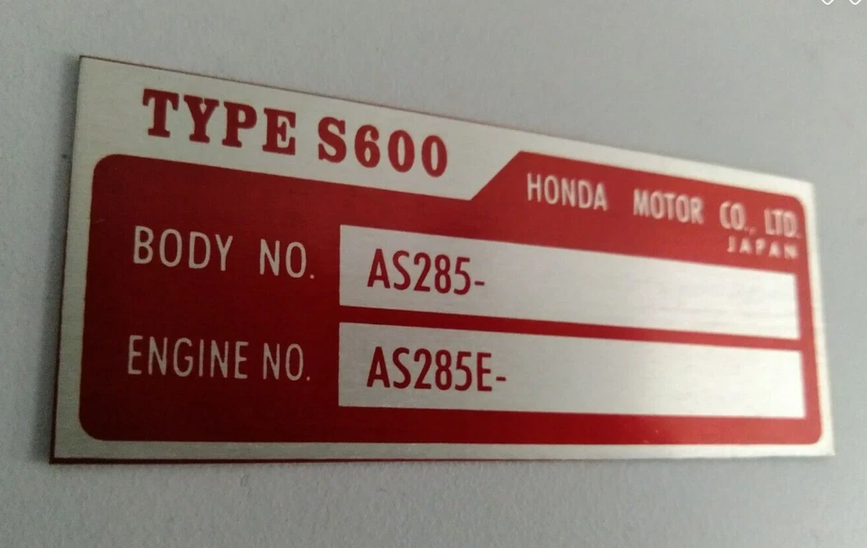 Ajuste para emblema Honda S600 e placa de identificação de alumínio conjunto de dados gravados - Imagem 3 de 4