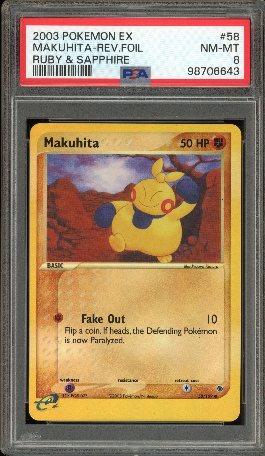 Pokemon Makuhita EX Ruby & Sapphire Reverse Holo #58 PSA 8