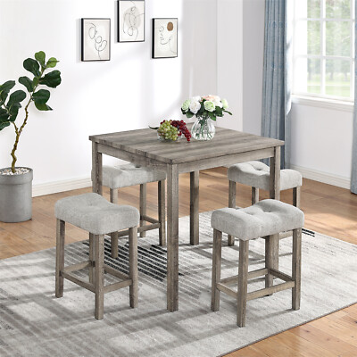 5-Piece Dining Table Set Wood Kitchen Breakfast Furniture with 4 Chairs US