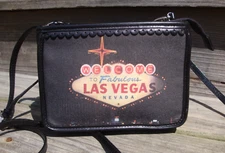 BRIGHTON Las Vegas Vintage Black Leather Crossbody Handbag Organizer Casino Gift