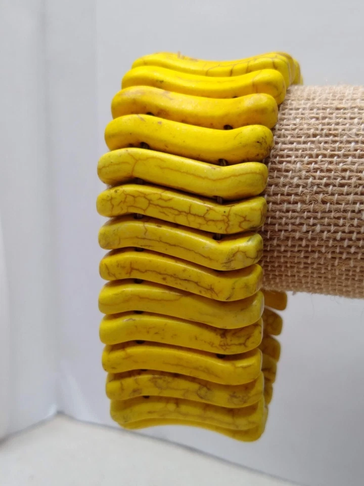 Pulsera elástica con cuentas de cerámica - Talla única - Amarilla Foto 3 de 4