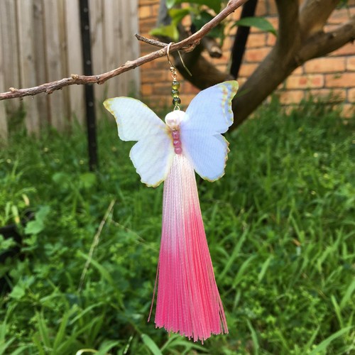 AD67 Freshwater pearl tourmaline stereoscopic butterfly pink tassel 14KGFearring - Picture 7 of 10
