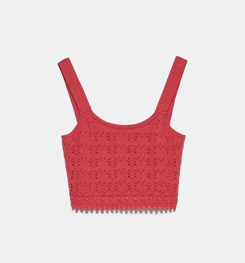 Zara POINTELLE KNIT CROP TOP S UK