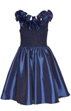 NEW Bonnie Jean GirlS Size 10 "NAVY RUFFLED NECKLINE" Taffeta Bow Back Dress NWT