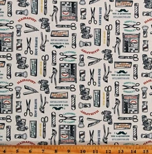 Cotton Barbershop Haircut Jack the Clipper Fabric Print by the Yard D687.83