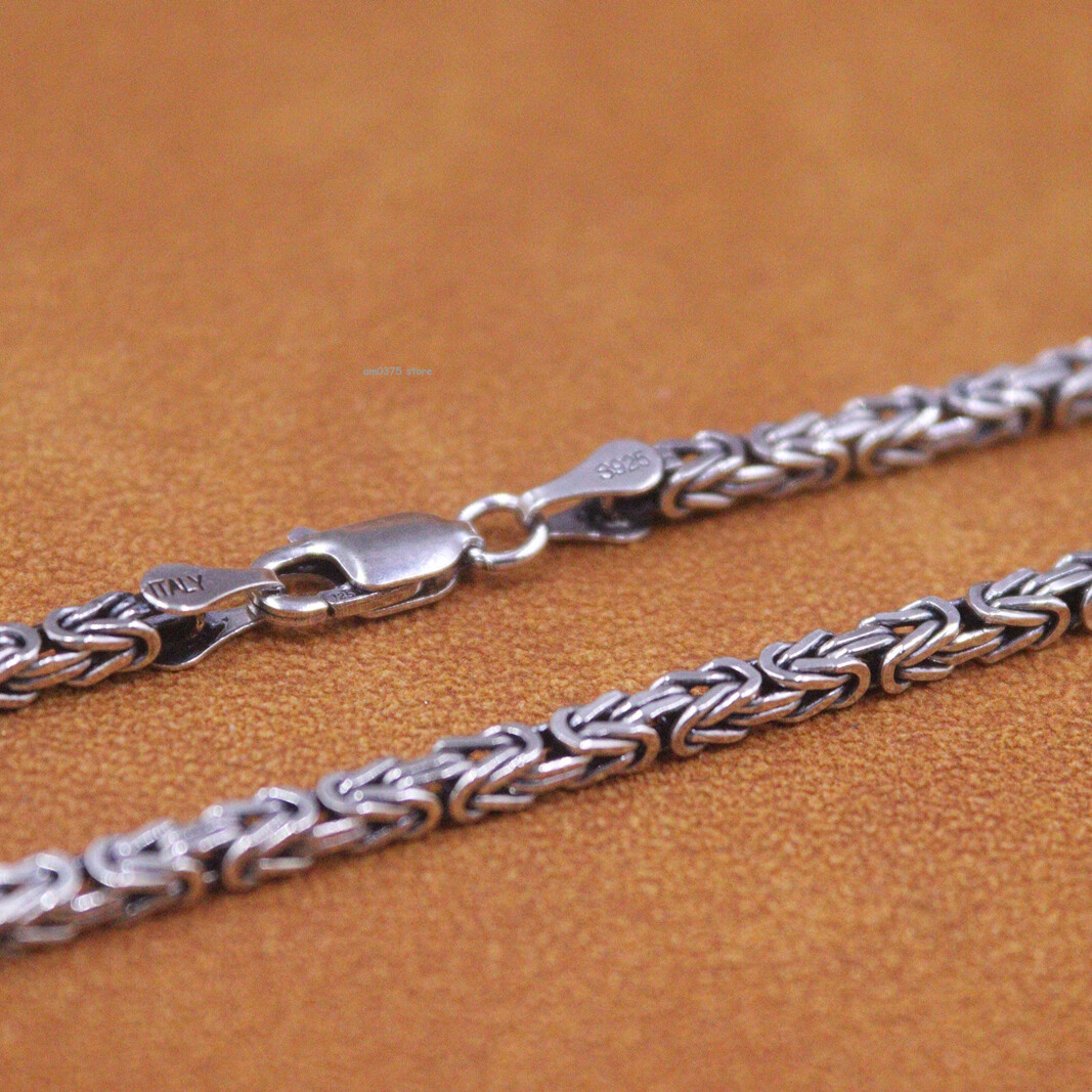 Real S925 Sterling Silver Chain Men Women 2.5mm Byzantine
