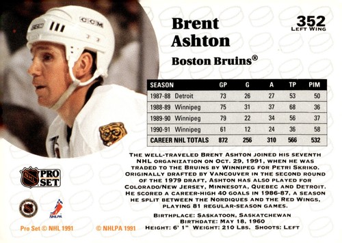 Brent Ashton - Signed 1991-92 Pro Set Card #352 - Picture 2 of 2